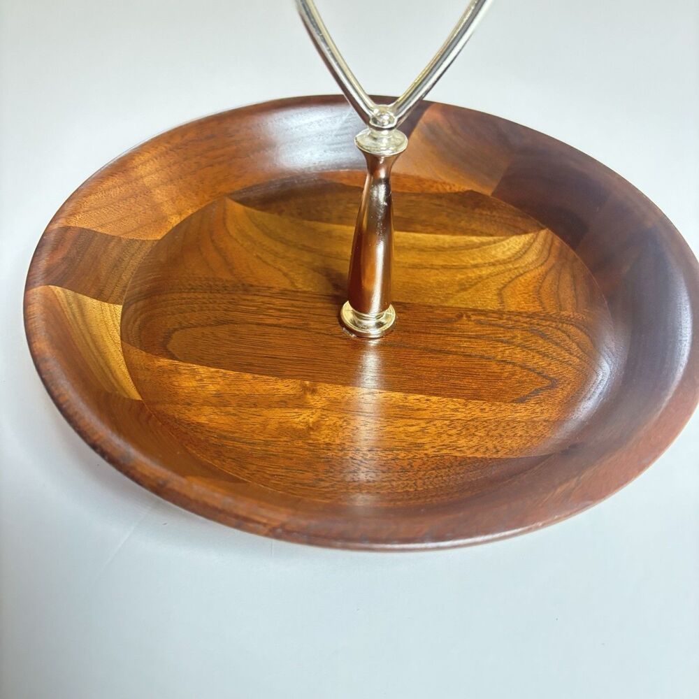 MCM Vermillion Walnut Serving Bowl w. Handle, 7" Bowl for Snack Nuts or Candy - Picture 3 of 7